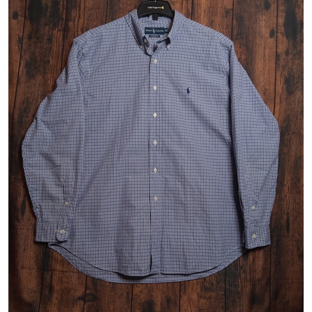 Ralph Lauren Button Down‎ Long Sleeve Men's Classic Fit 17.5-34/35 Blue Check
